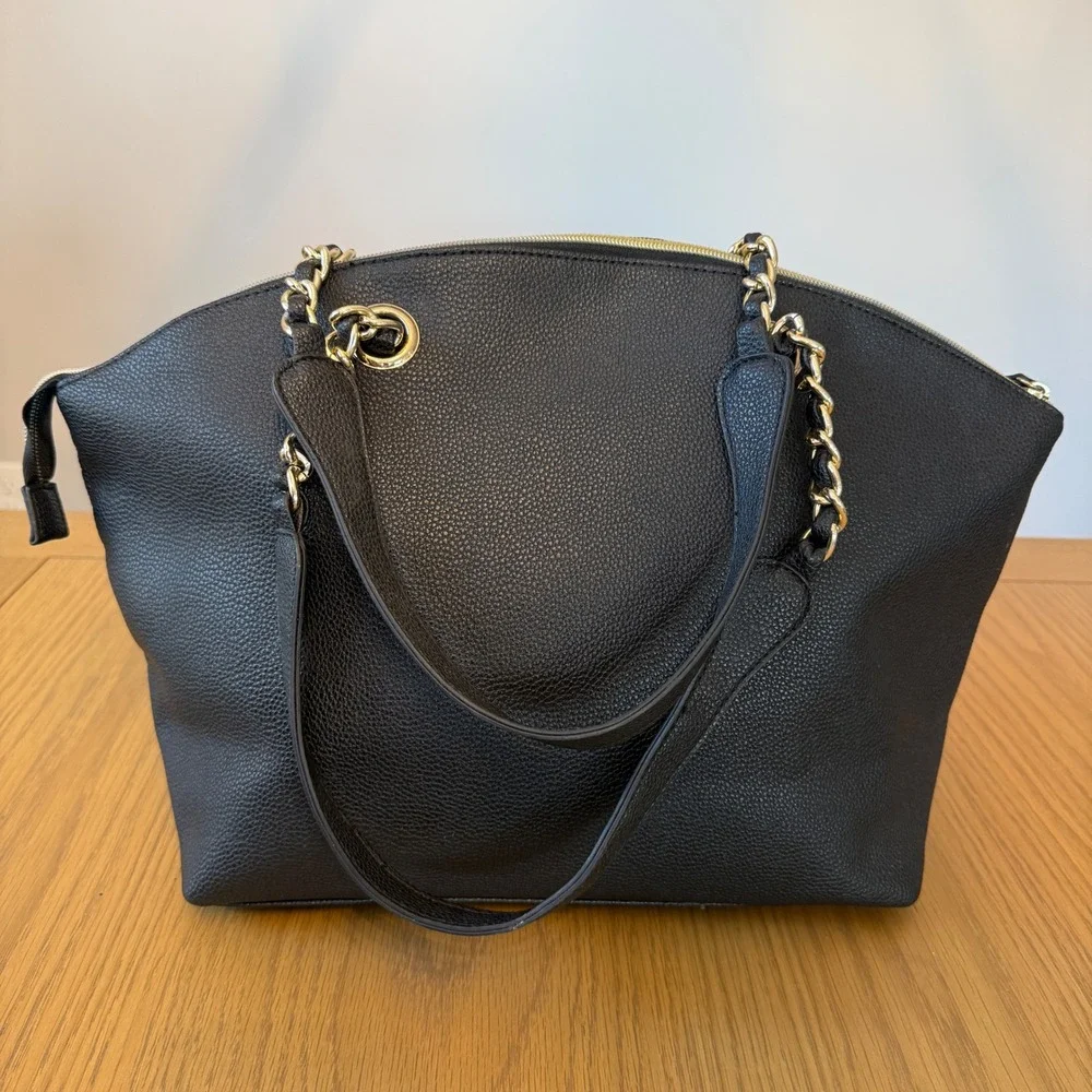Kenneth Cole Reaction Quilted Tote Bag Women Large Black Faux Leather Diamond
